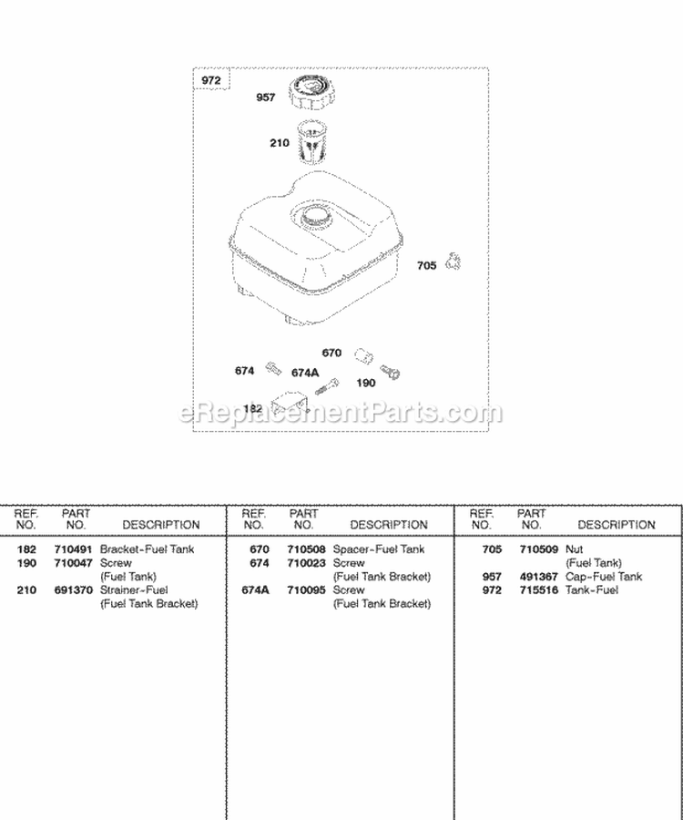 Fuel Tank Diagram and Parts List for 245432-0083-01  Briggs and Stratton Engine